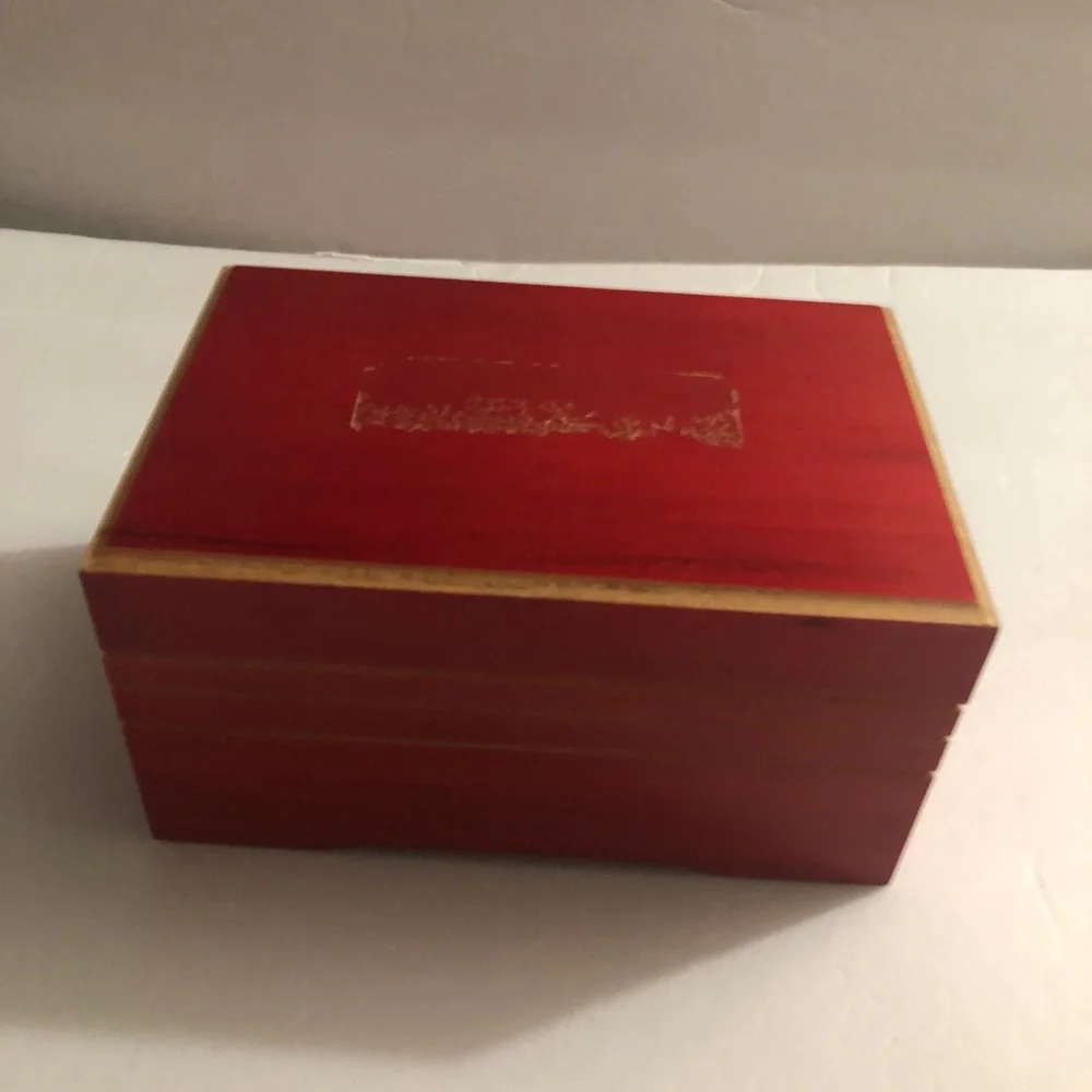 Vintage Red Wooden Jewelry Music Box with Mirror